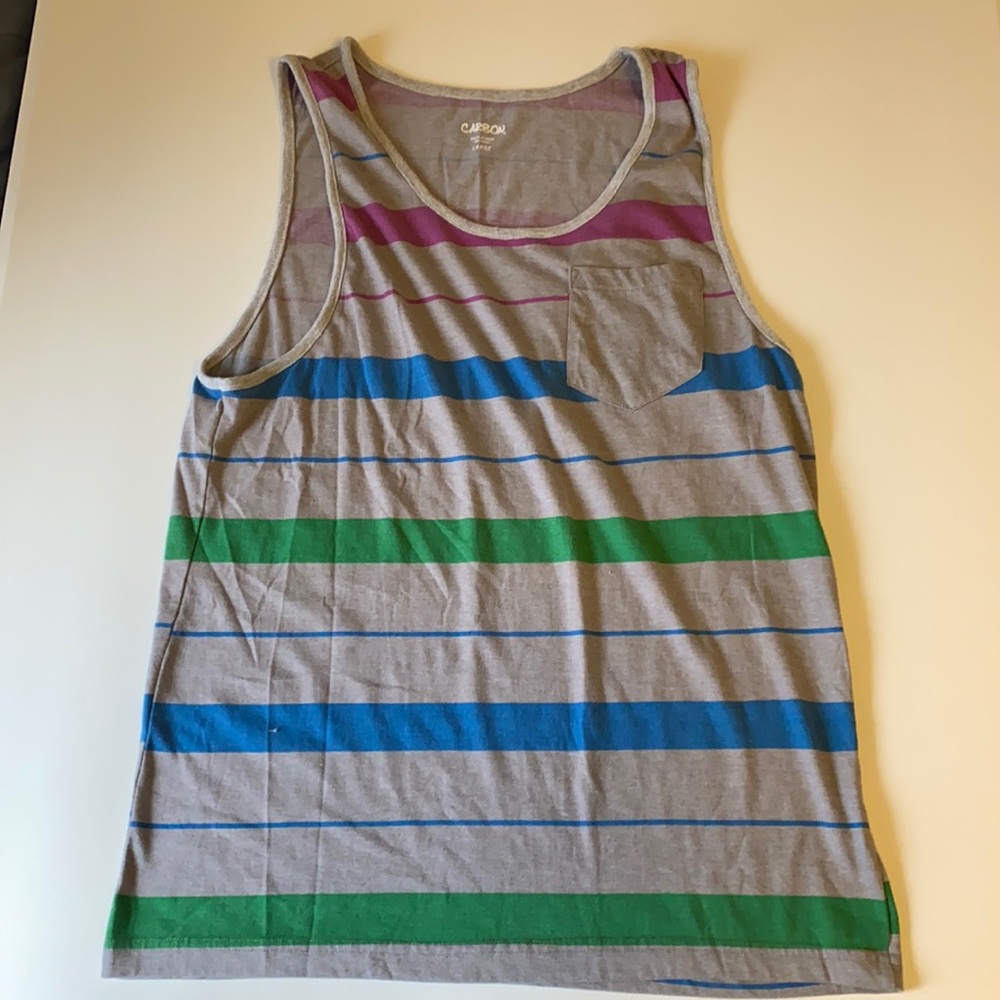 Carbon Tank Top Striped Gray Large